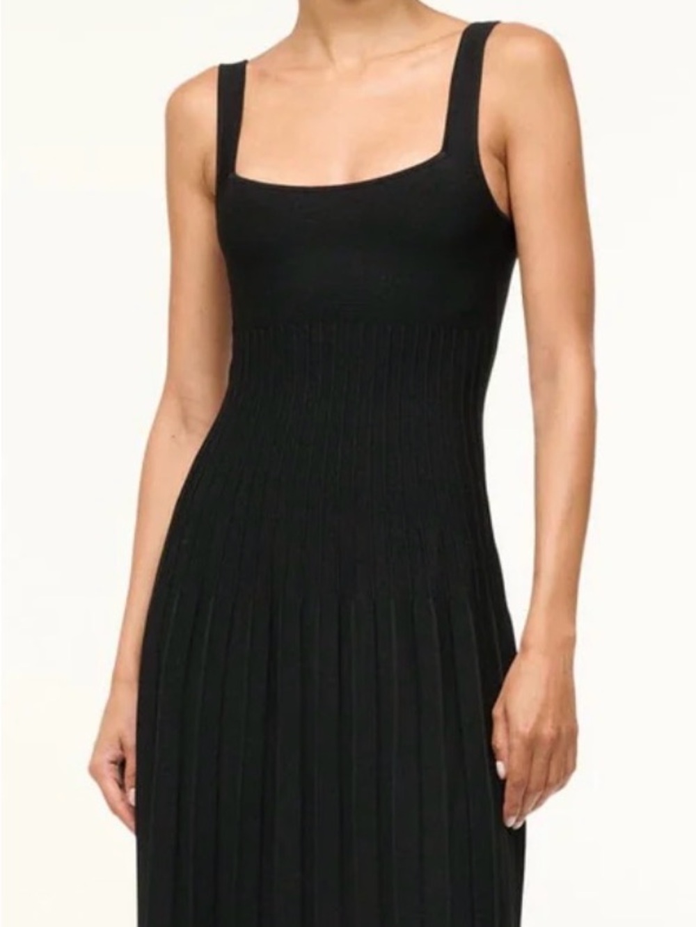 STAUD Black Ribbed Pleated Maxi Dress
